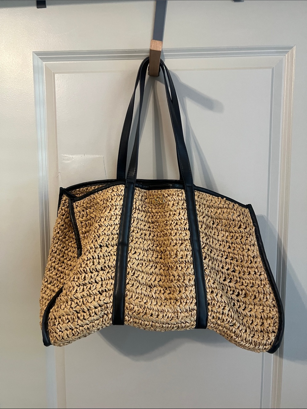 Aldo Natural Straw Tote with Black Trim and Straps